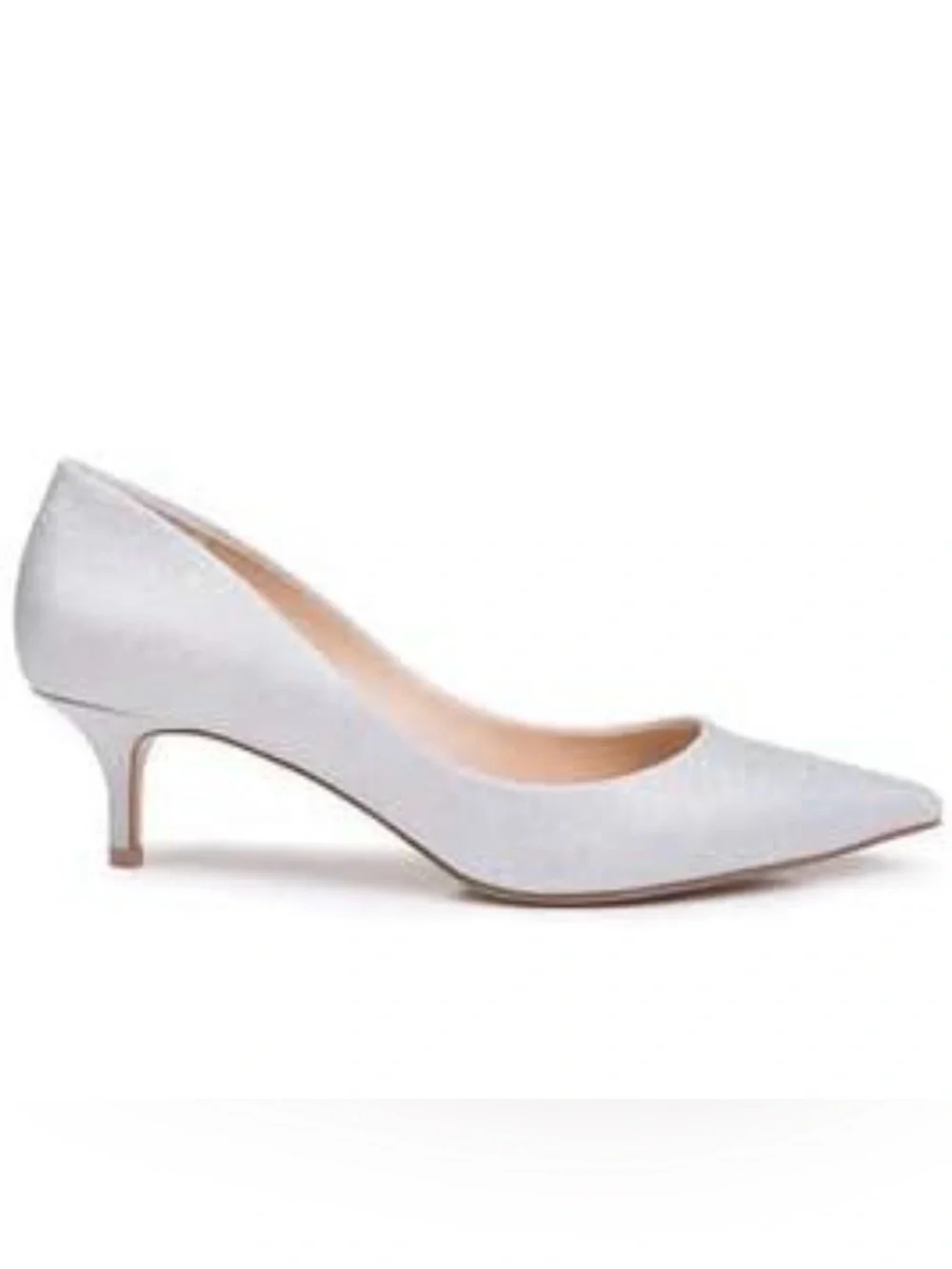Jewel Badgley Mischka Women’s Silver Glitter Pointed Toe Kitten Heel Pumps US 8